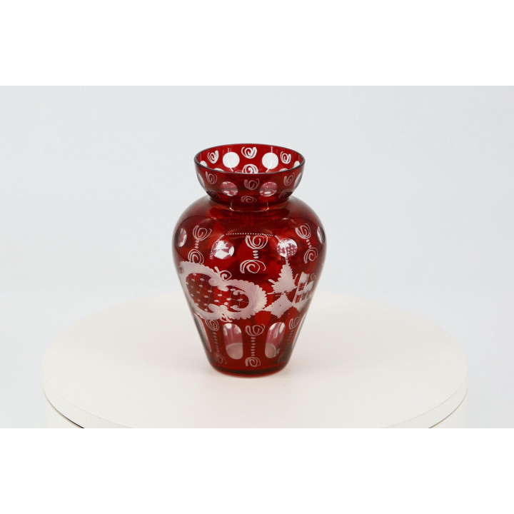 Vase en Cristal de Bohême Egermann Rouge Rubis 1930