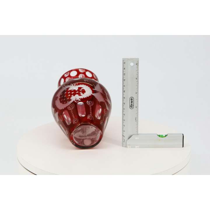 Egermann Böhmische Kristallvase Rubinrot Handgraviert 1930er