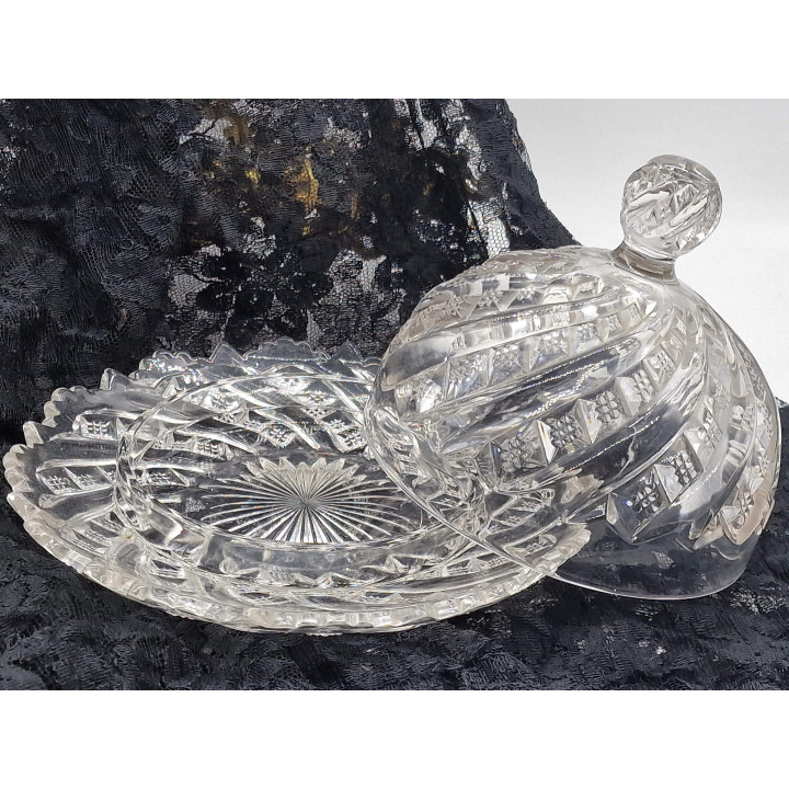 Vintage 1950s Pressed Glass Butter Dish with Dome