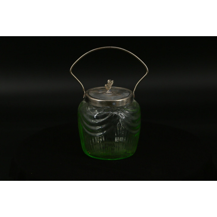 Sucrier Art Déco en verre vert et métal (1930)