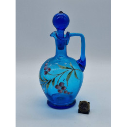1920s Cobalt Blue Blown Glass Decanter Lily of the Valley