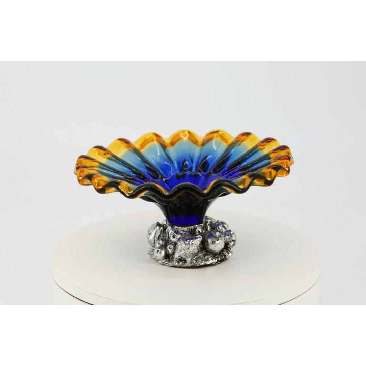 Coupe à Fruits Vintage en Verre et Métal Années 90