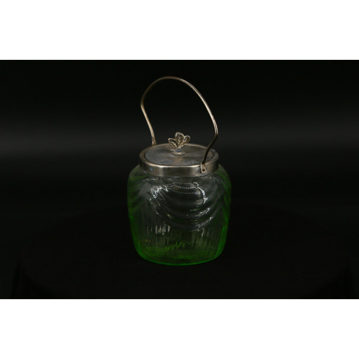 Sucrier Art Déco en verre vert et métal (1930)