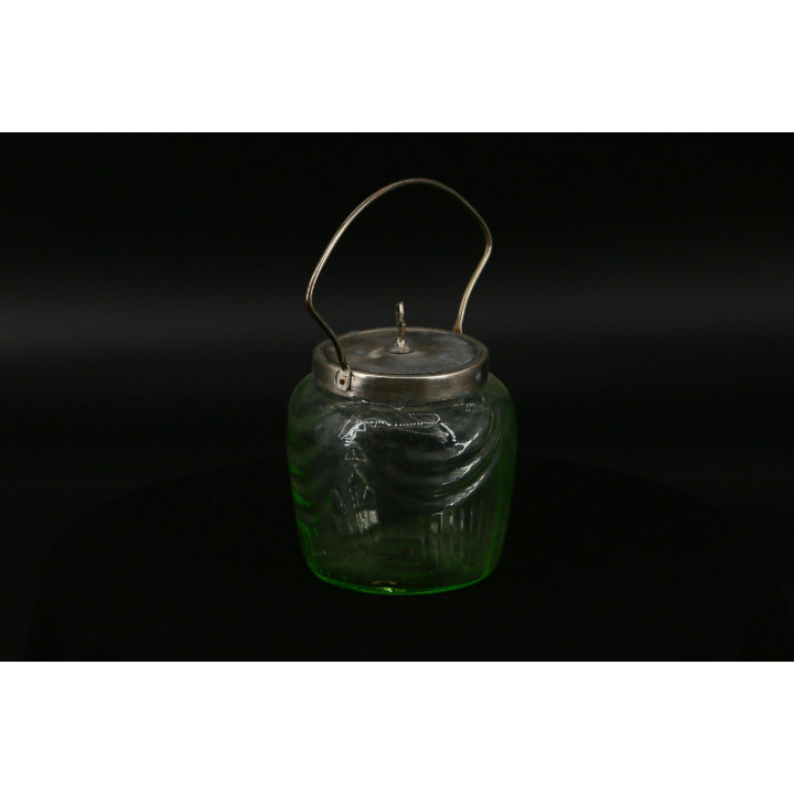 Sucrier Art Déco en verre vert et métal (1930)