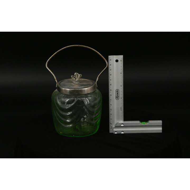 Art Déco Zuckerdose, grünes Glas & Metall (1930er)
