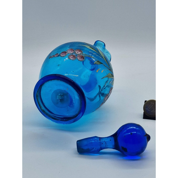 Decanter de Vidrio Azul Cobalto 1920 Esmalte Lírios