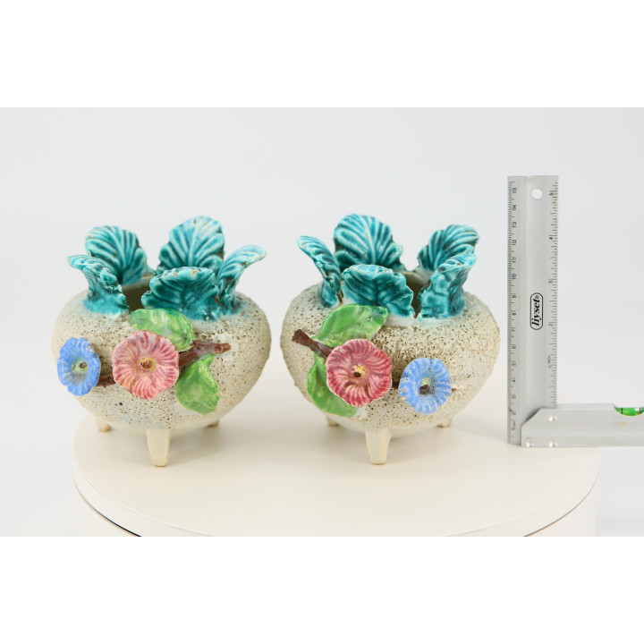 Vintage Majolica Bloempotten 1930s (Set van 2)