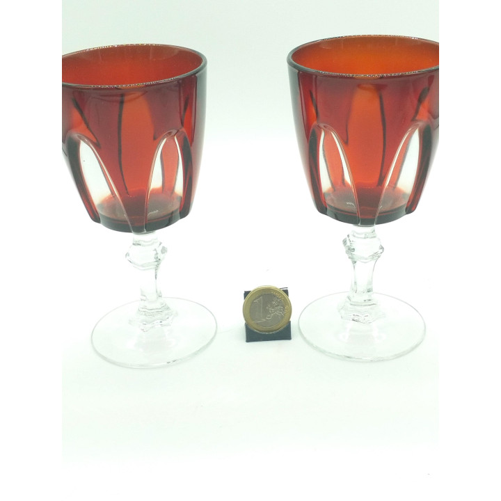 6er-Set Handgeschliffene Rubinrote Kristallgläser, Böhmen 1950