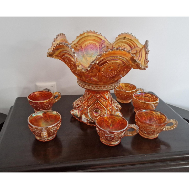 Jogo de Ponche Imperial Glass Marigold Carnival Glass