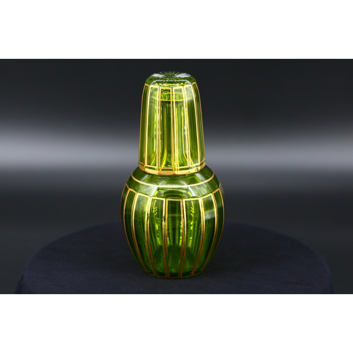 Antieke Baccarat Cannelures Nachtset Groen Kristal