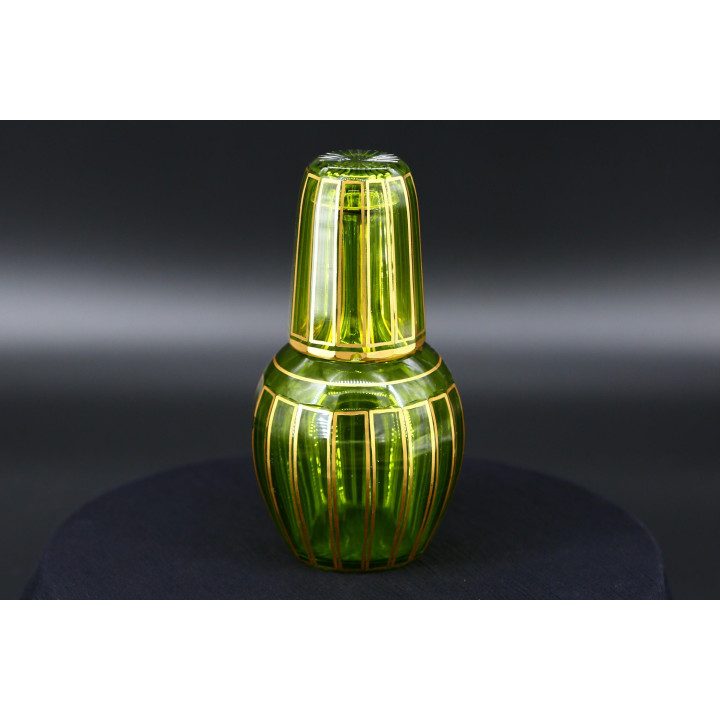 Antique Baccarat Cannelures Green Crystal Night Set