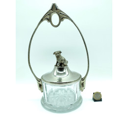 Azucarero Belle Époque con Pug (1910) - Cristal y Metal Plateado