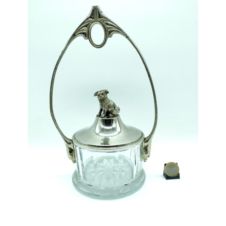 Belle Époque Suikerpot met Mops (ca. 1910) - Glas & Verzilverd