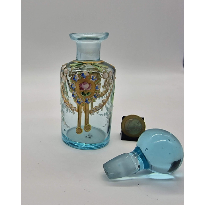 Flacon de Parfum Ancien Cristal Bleu Belle Époque 1910