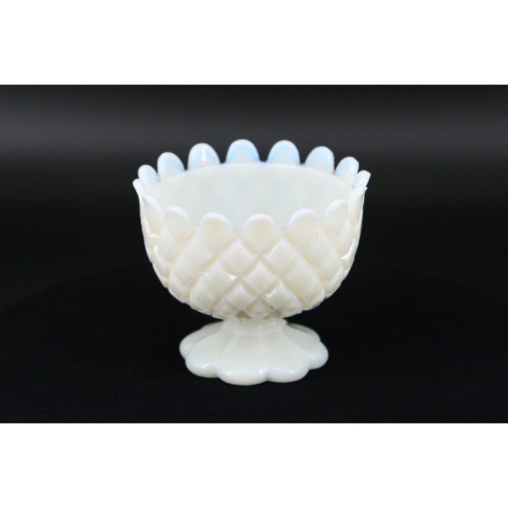 Vintage 1930s Milk Glass Compote Bowl | Pineapple Pattern