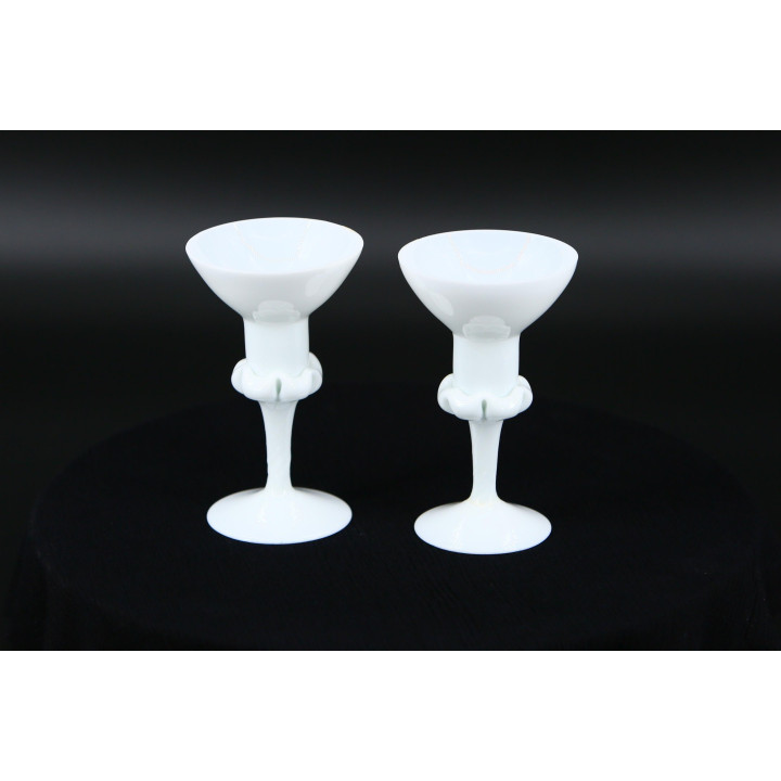 Candelabros Portieux Vallerysthal de Vidrio Opalino, Francia 1960