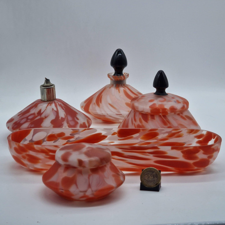 Art Déco Toilettenset aus Glas - 6-teilig (1920er)