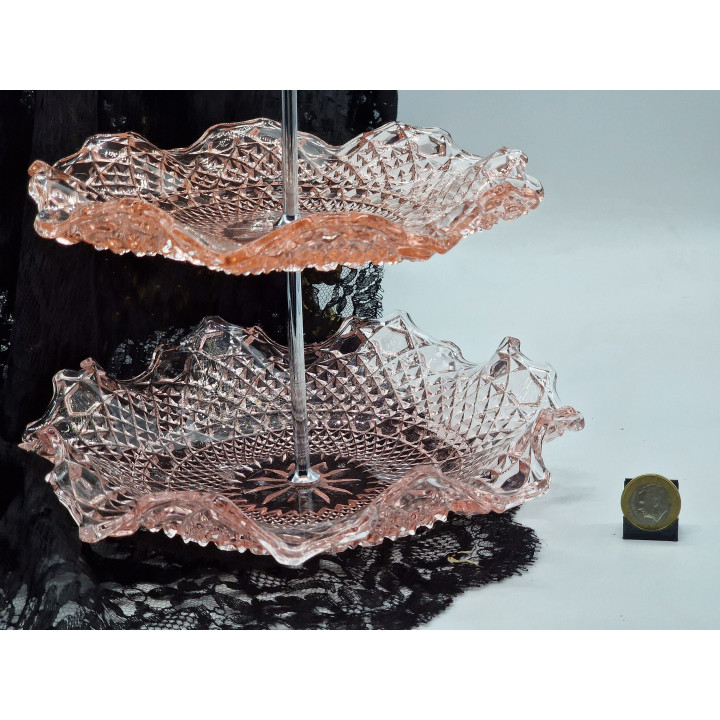 Rosa Glas Etagere 2-stufig 1950er England