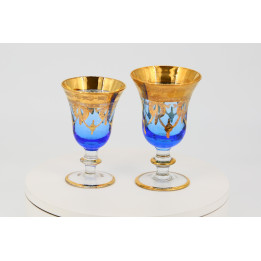 Murano Wijnglazen 24K Goud & Kobaltblauw - Jaren 60