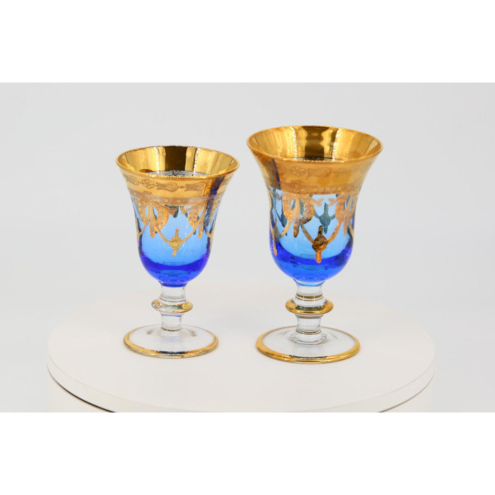 Murano Wijnglazen 24K Goud & Kobaltblauw - Jaren 60