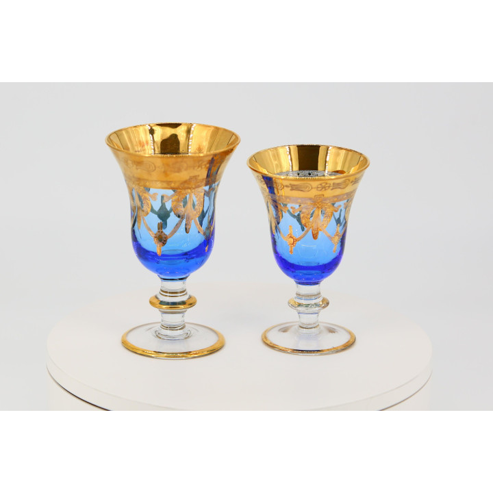 Copas de Vino Murano Oro 24K y Azul Cobalto - Años 60