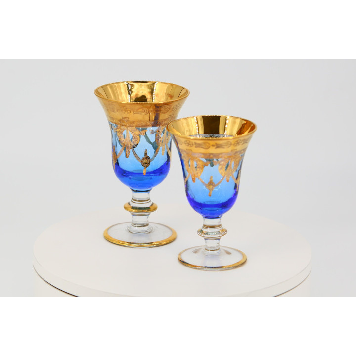 Taças de Vinho Murano Ouro 24K e Azul Cobalto - Anos 60