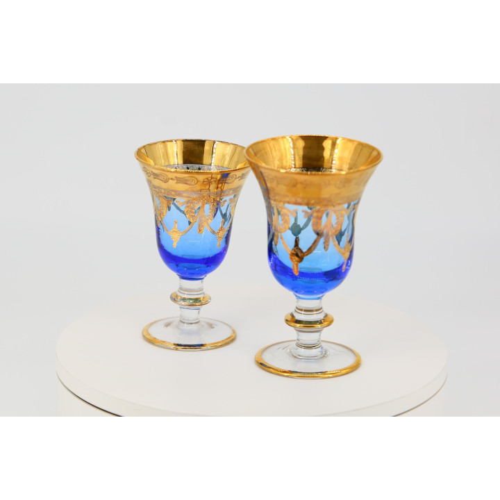 Copas de Vino Murano Oro 24K y Azul Cobalto - Años 60