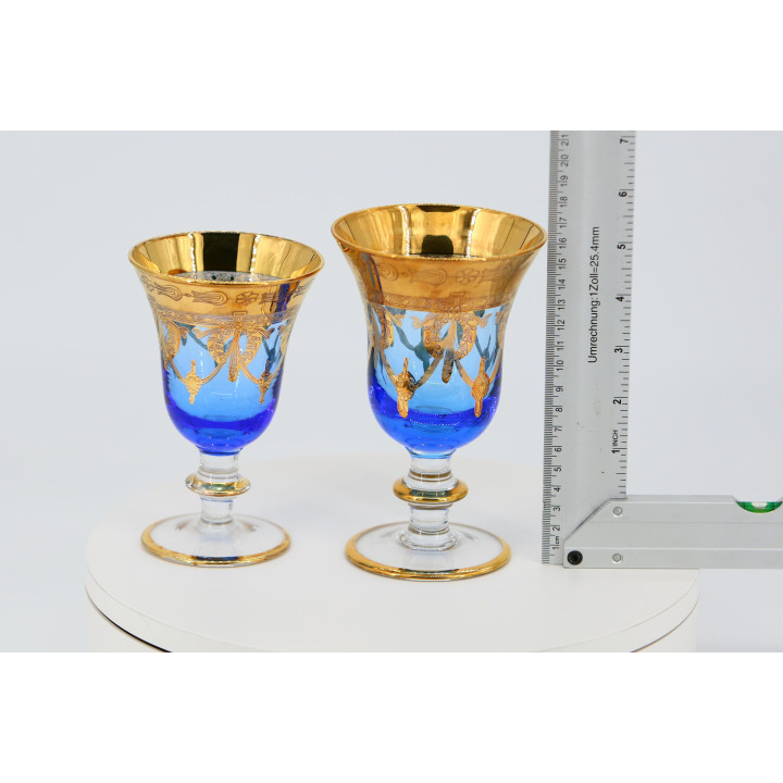 Taças de Vinho Murano Ouro 24K e Azul Cobalto - Anos 60