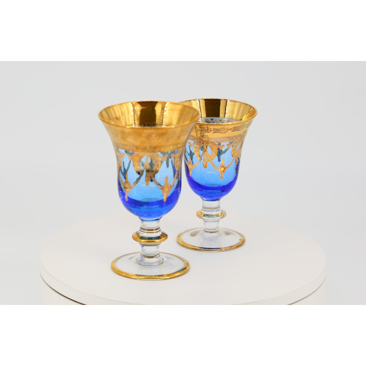 Taças de Vinho Murano Ouro 24K e Azul Cobalto - Anos 60