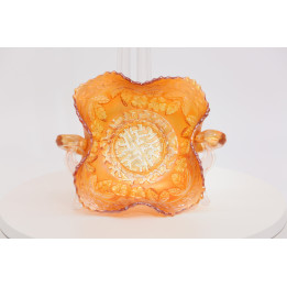 Vintage Marigold Carnival Glass Bowl - 1980s Iridescent Decor