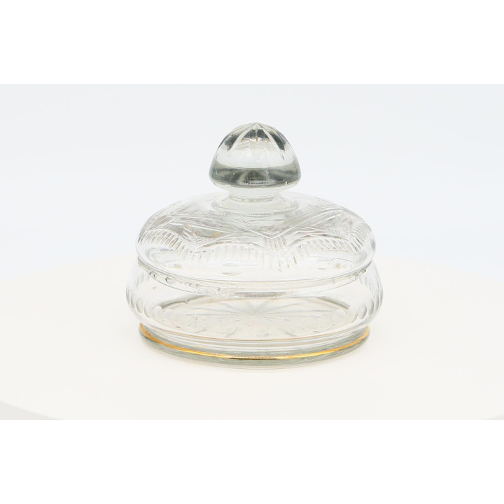 Bonbonnière en verre pressé du XIXe siècle avec dorure