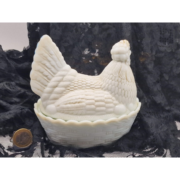 Vintage Hen on Nest White Milk Glass Dish - 1950s Mid-Century