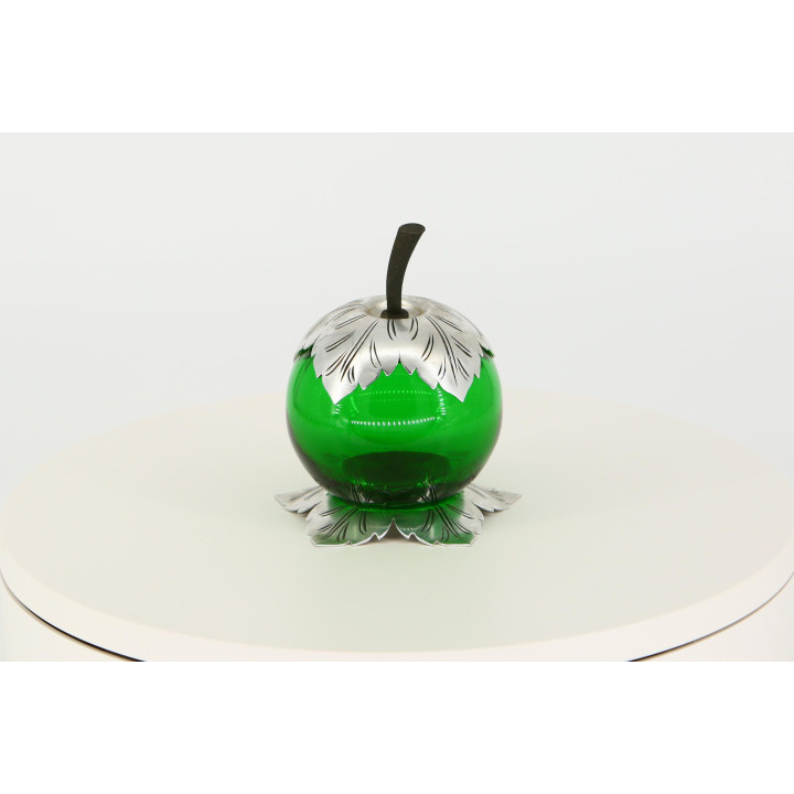 Pomme décorative en verre émeraude, années 90