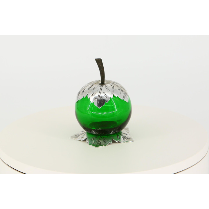 Manzana decorativa de vidrio esmeralda, años 90