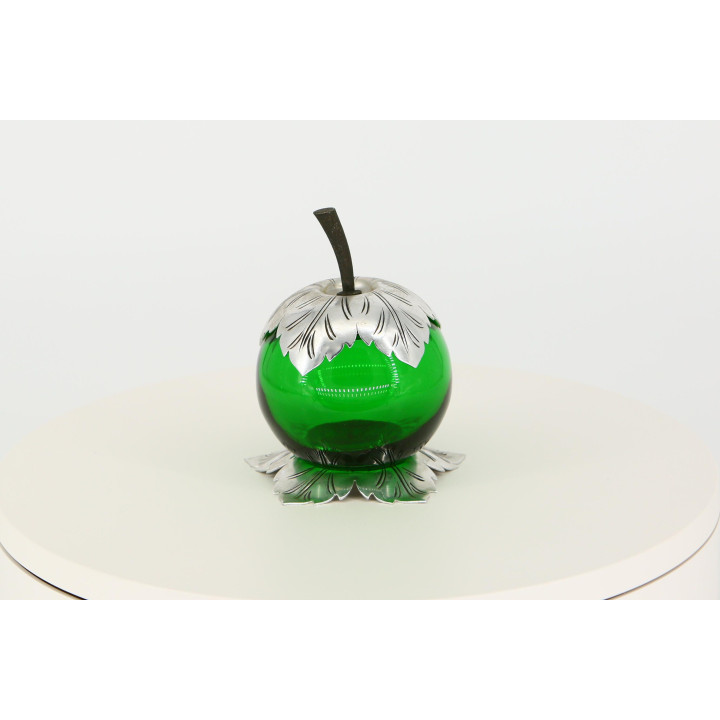 Pomme décorative en verre émeraude, années 90