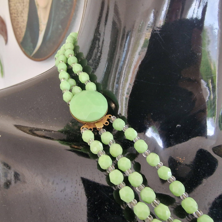 1960s Mint Green 3-Strand Faceted Glass Necklace