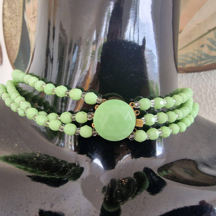 Collana Vintage Anni '60 Vetro Verde Menta 3 Fili