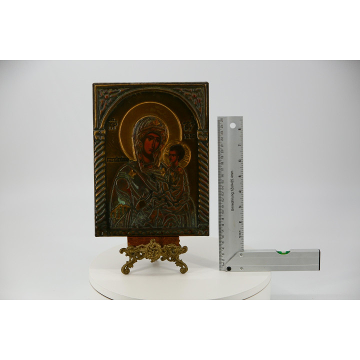 Ícone Panagia Psychosostria Bronze e Madeira - Grécia