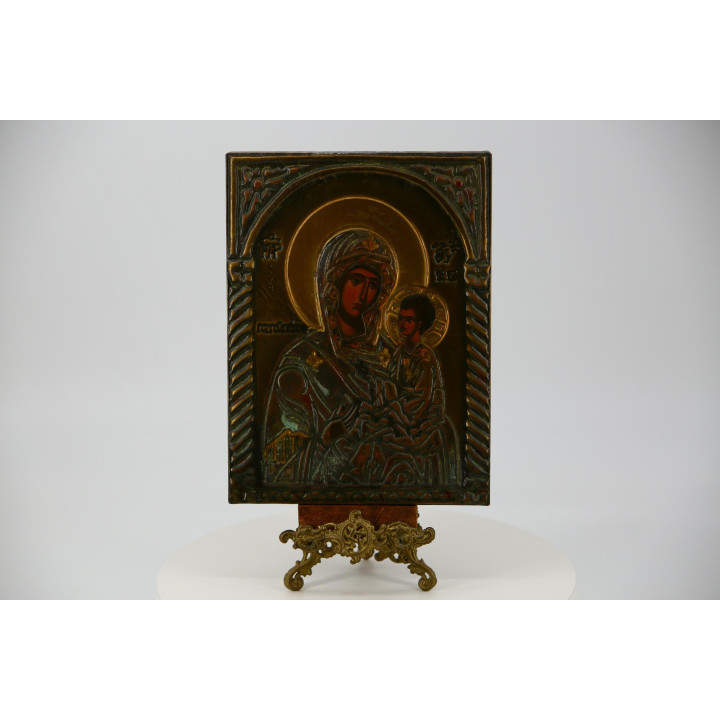 Ikona Panagia Psychosostria Brąz i Drewno - Grecja