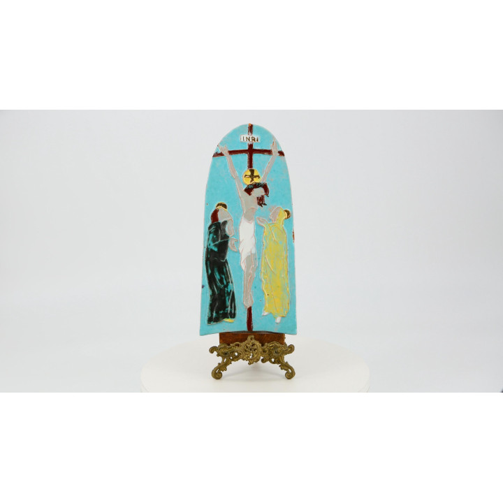 1960s Modernist Glazed Ceramic Crucifixion Panel