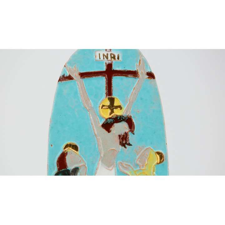 Crocifissione in Ceramica Smaltata anni '60 Modernista