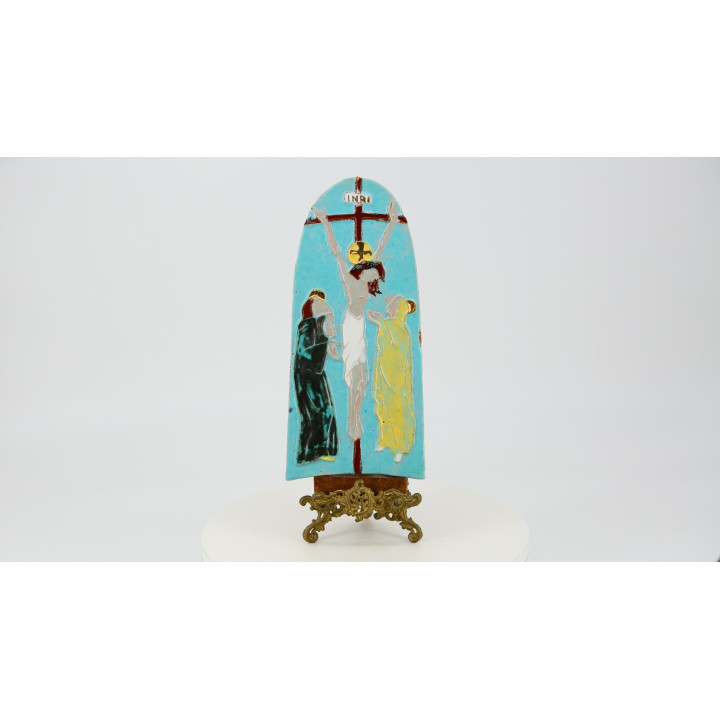 Crucificação em Cerâmica Esmaltada Anos 60 Modernista