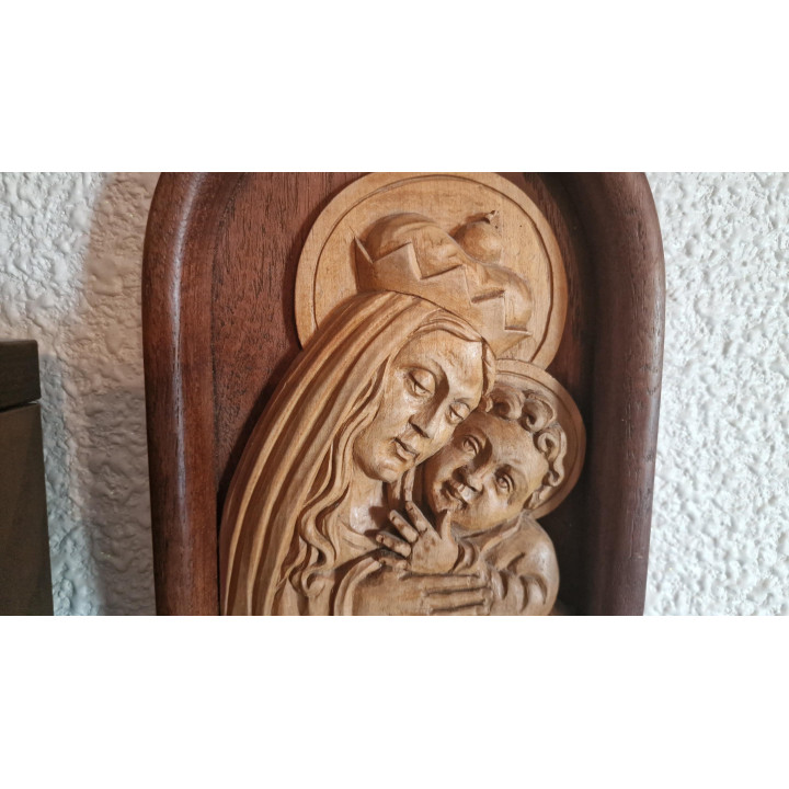 1960年代 木彫り 聖母子像 レリーフ 宗教美術