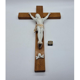 Crocifisso da Parete Anni '40 Legno e Porcellana