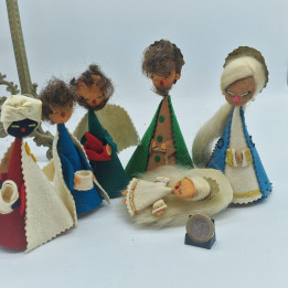 Set di 6 statuine del presepe in feltro vintage anni '60