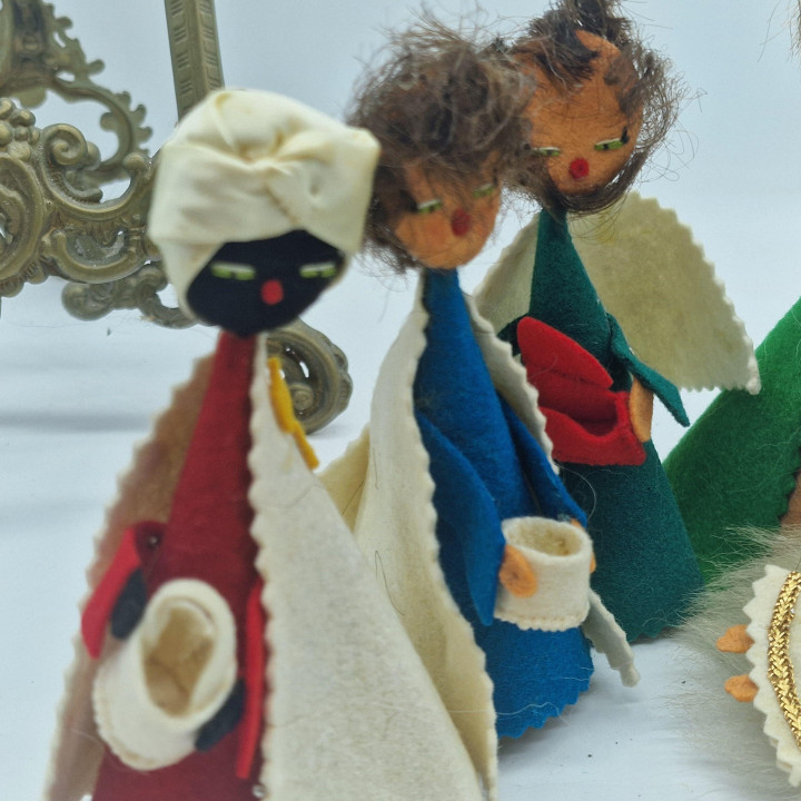 Vintage set van 6 vilt kerststalfiguren jaren '60