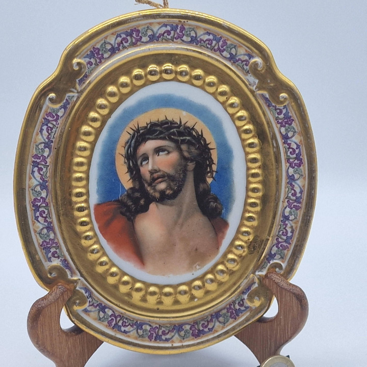 Placca Devozionale Ecce Homo Porcellana 1960 — Oro 24K