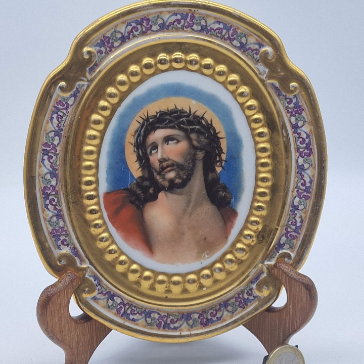 Plaque de Dévotion Ecce Homo Porcelaine 1960 — Or 24K