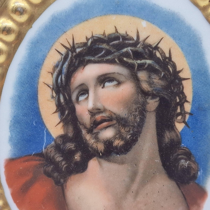 Placa Devocional Ecce Homo Porcelana 1960 — Oro 24K