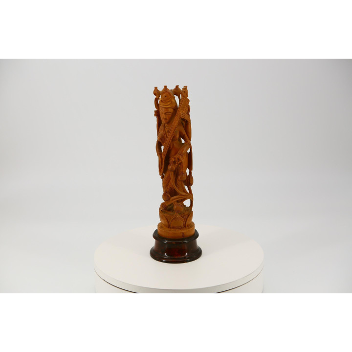 Vintage Hand-Carved Wood Saraswati Statue (1990s)